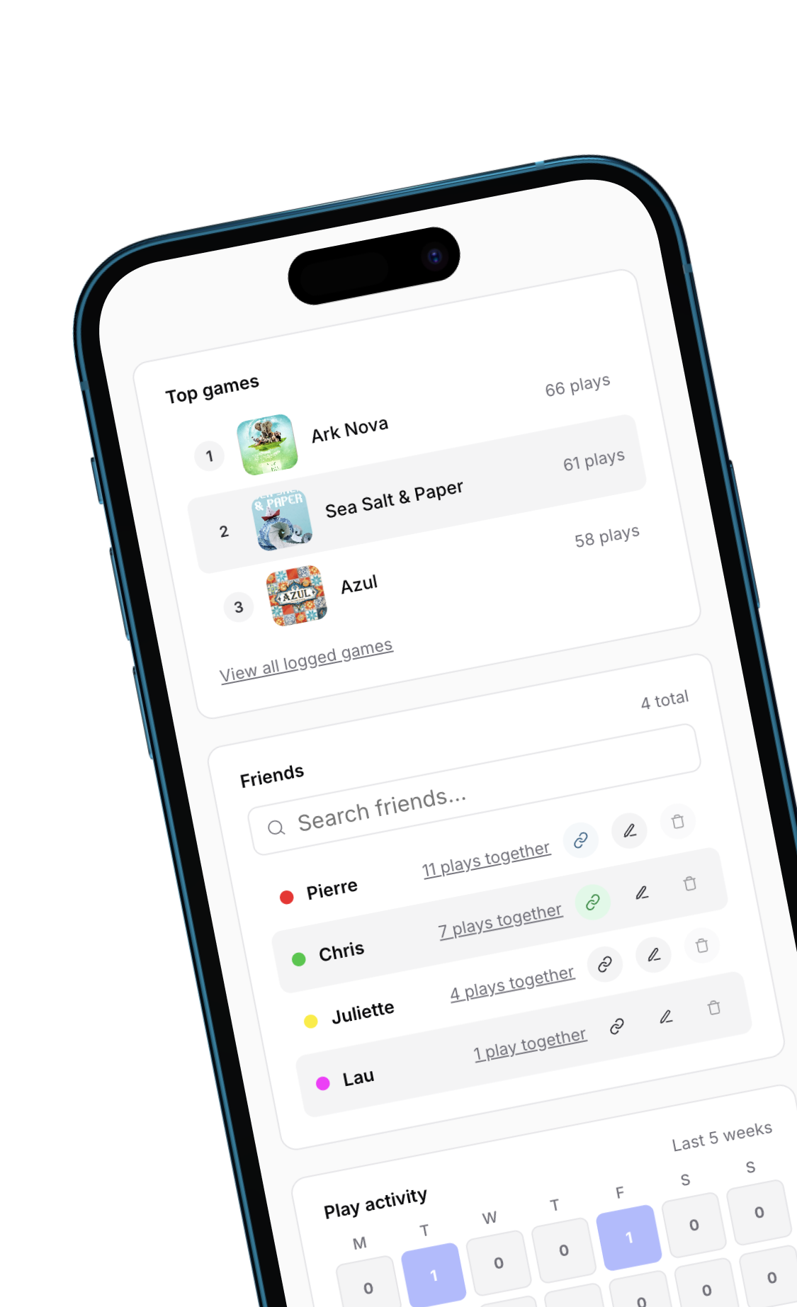 Top games and friends list on the Stats page